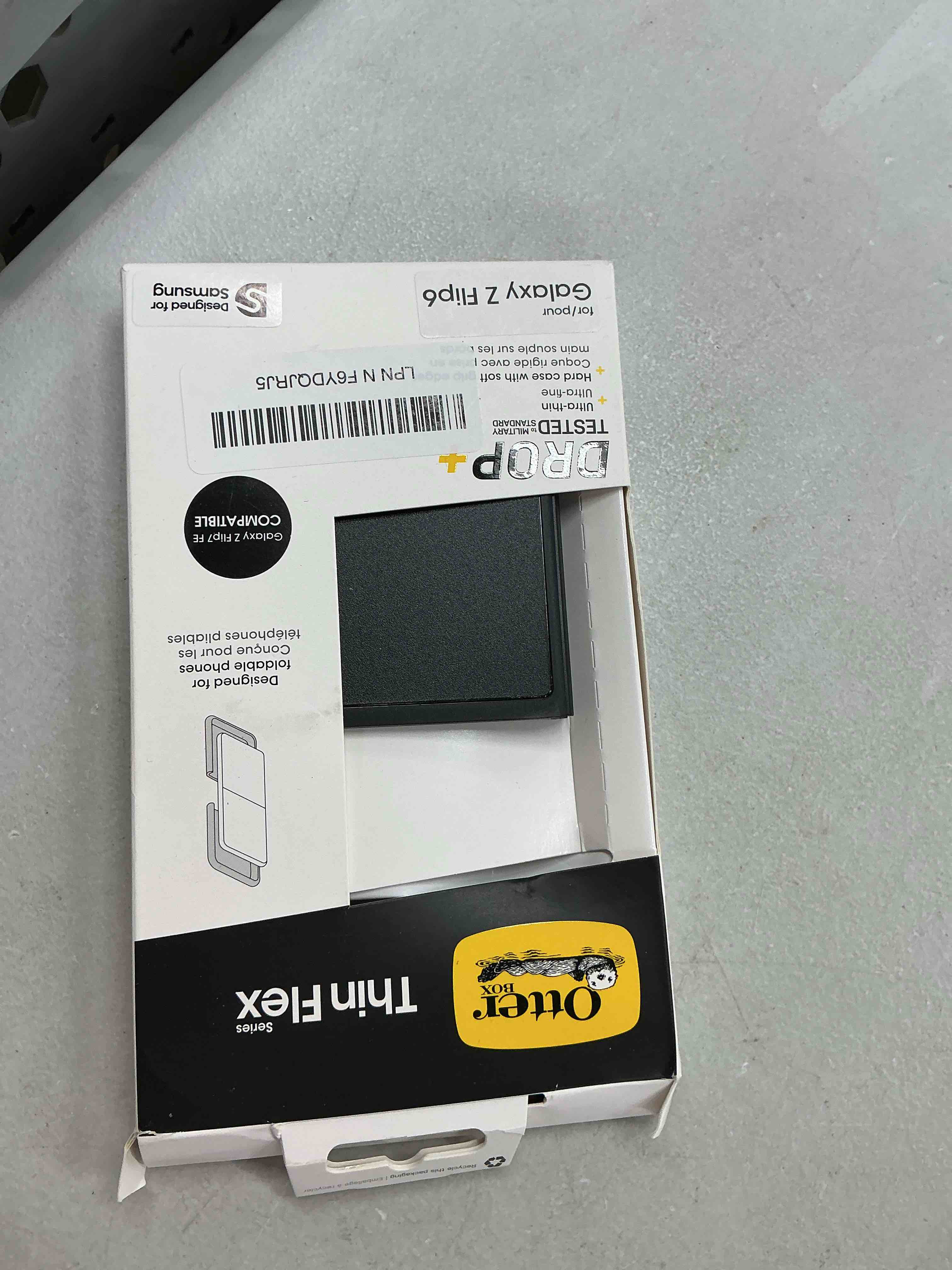 Condition photo showing As Is for otterbox galaxy z flip6 thin flex series case - black, ultra-slim, hard case with soft edges, 5g and wireless charging compatible