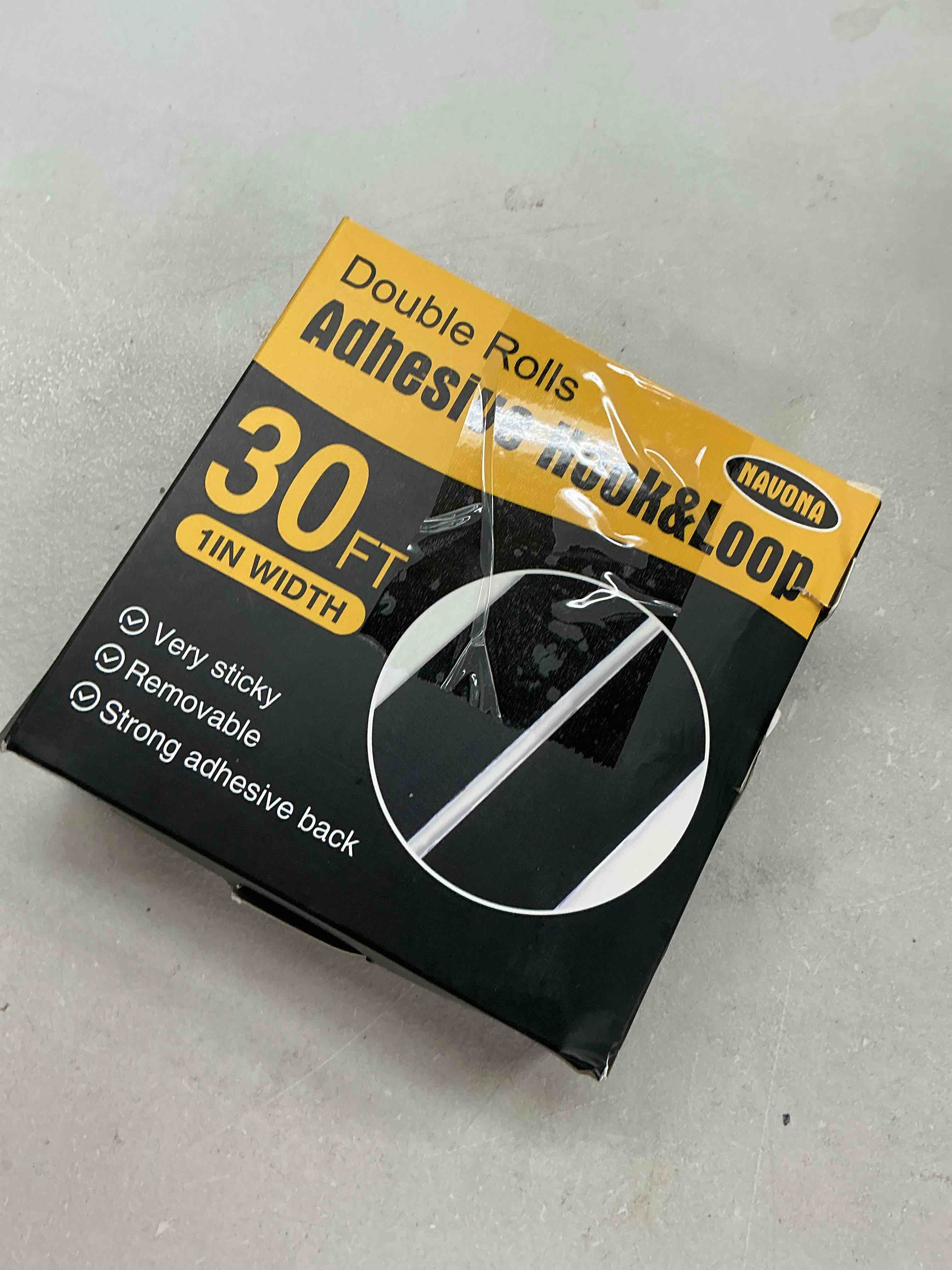 Condition photo showing New/Like New for navona 30ft x 1 inch hook and loop strips with adhesive, double rolls of heavy duty self adhesive tape with backing, nylon self adhesive tape for home office school and crafting,black 1in x 30ft-black