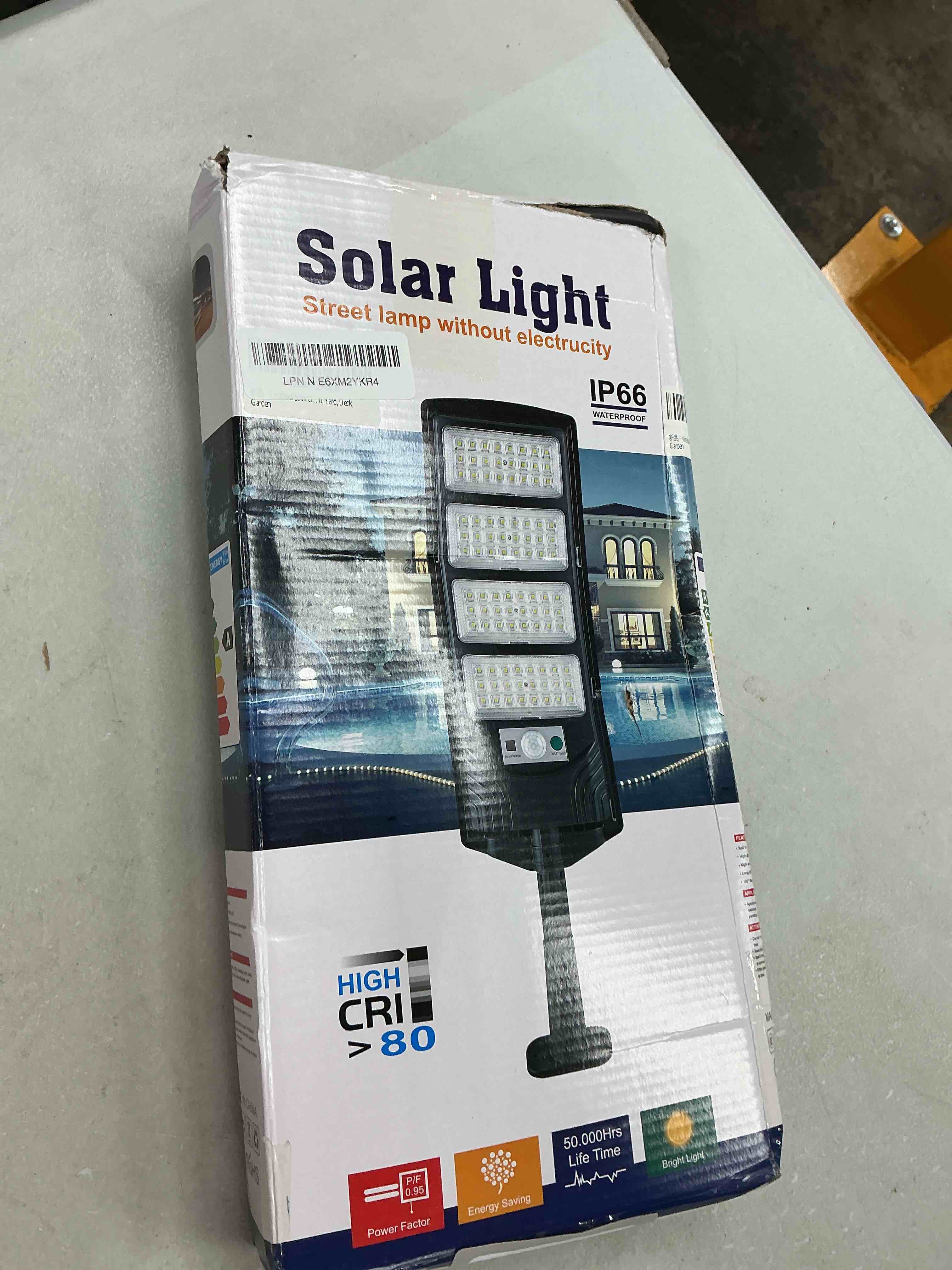 Condition photo showing Good Condition for solar outdoor lights,448leds street lights with 20000lm hight brightness, ip66 waterproof security flood light, dusk to dawn solar street lights,for exterior wall, patio, yard, deck, garden black 1 pack(smt-f160)