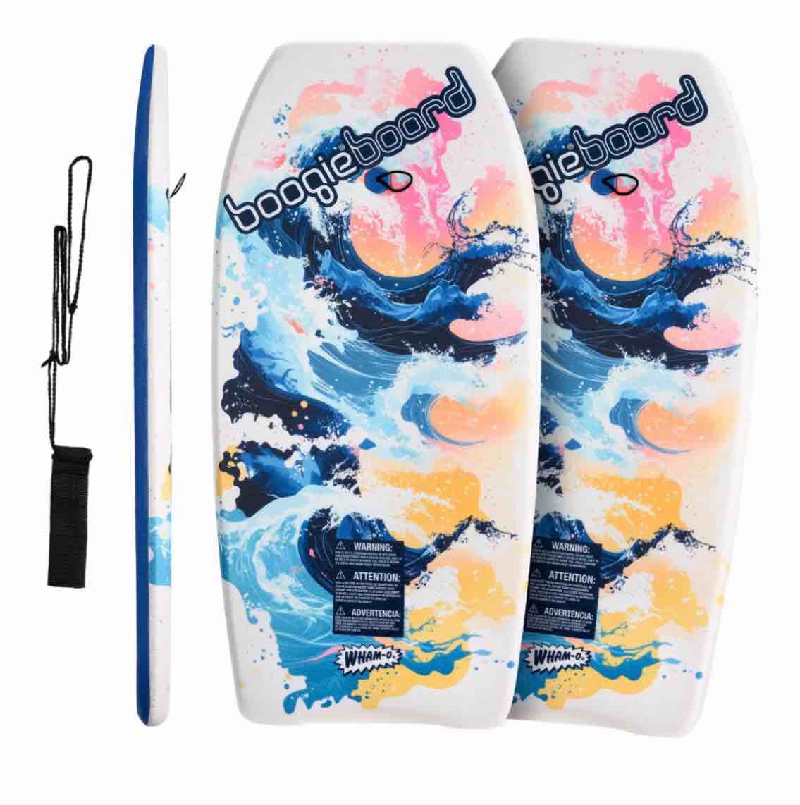 Wham-O 2 Pack 37 Inch Boogie Board Body Board with Wrist Leash Fiberclad Cover Phuzion Core Crescent Tail for Ocean Kids 8+ Teens Adults - Beach/Wave