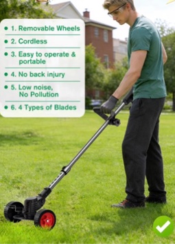 Teblint 650W Electric Weed Wacker Cordless String Trimmer Weed Eater Grass Trimmer/Edger/Cutter with Wheels 2Pcs 21V Batteries 5 Types of Blades