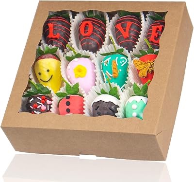 TEMLQPACK 25pcs 9x9x2.5 Inches Brown Bakery Boxes with Window for Cookies, Macaron, Chocolate Covered Strawberries, Mini Cake, Truffle, Brownie, Donut, Small Treat