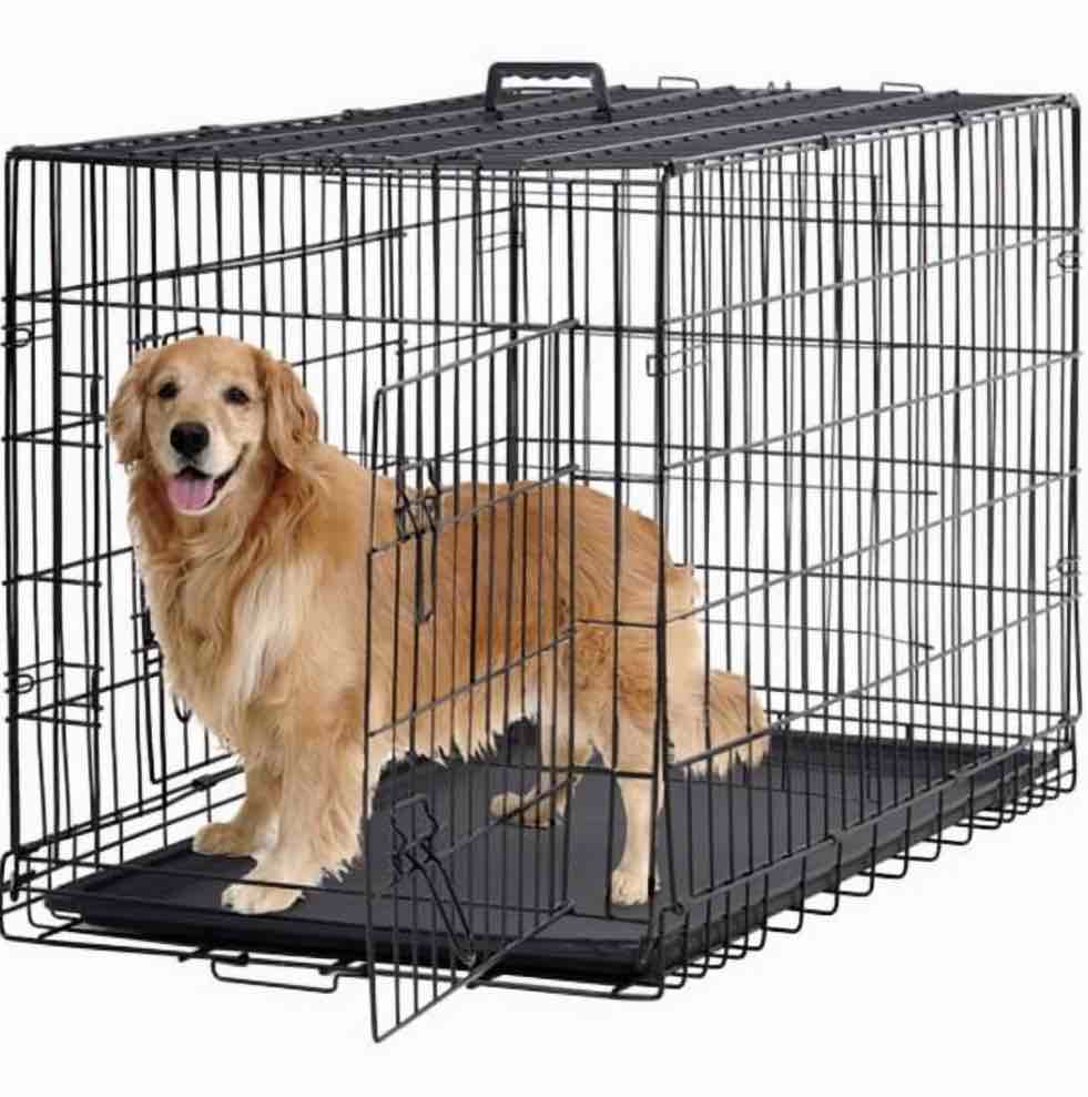 bestpet 48 inch foldable metal dog crate for large dogs double door divider removable tray(black)