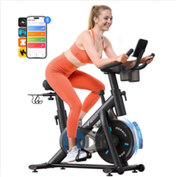 MERACH Exercise Bike Magnetic Home Stationary Bike with Free App Quiet Indoor Cycling Bike with 270lbs Weight Capacity Dumbbell Rack