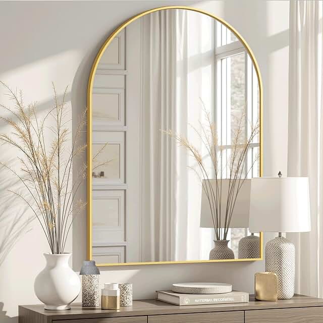 BEAUTYPEAK 24 x 36 Bathroom Mirror Wall Vanity Arched Mirror GOLD