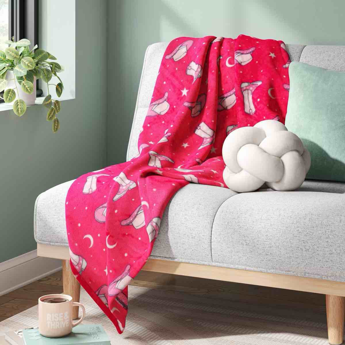 Novelty Recycled Printed Plush Throw Cowboy Boots