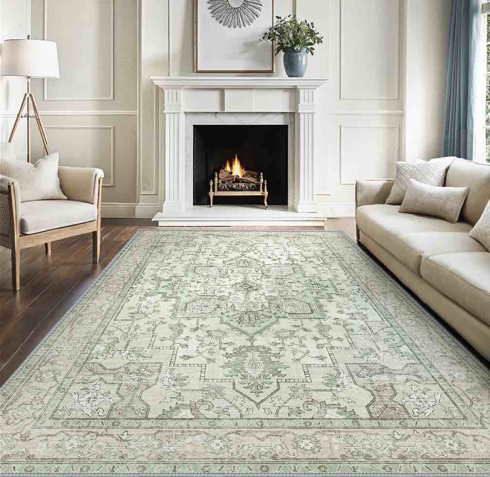 KUETH 8X10 Area Rugs for Living Room Non Slip Machine Washable Retro Rugs Ultra-thin Print Rug for Bedroom Dining Room Home Office.