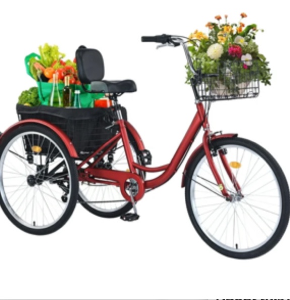 Jacgood New Upgraded 26in Adult Tricycle, 7 Speed 3 Wheel Bikes, Large Seat with Backrest Trike for Adults with Front & Rear Baskets, Cruiser Bike for Seniors Women Men Commute Picnic Outdoor