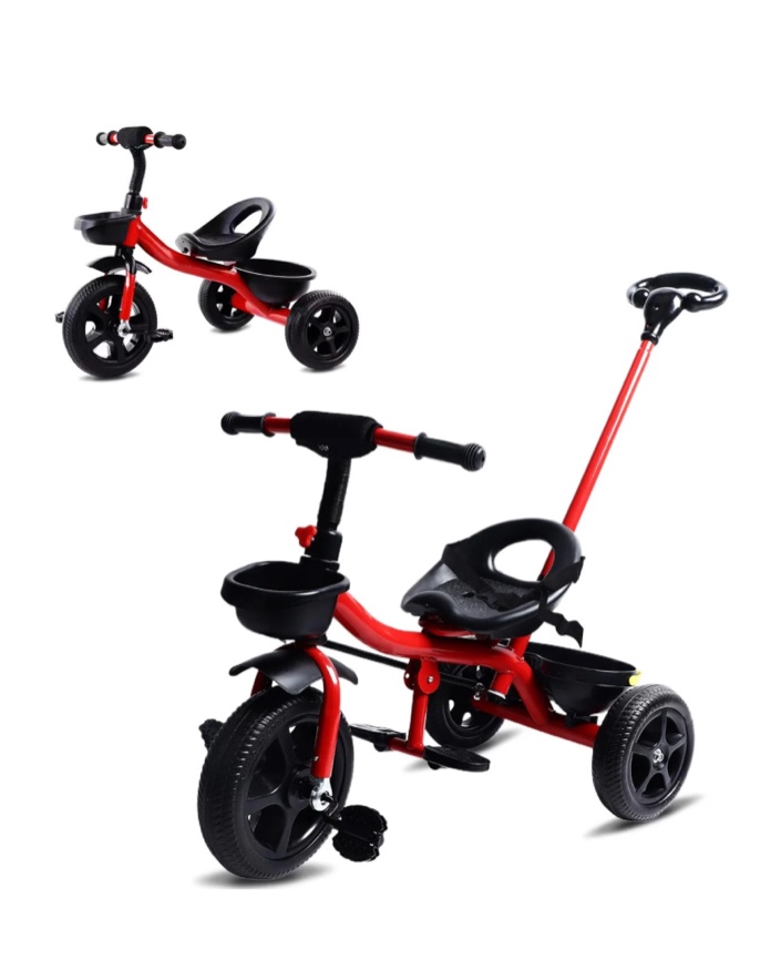 Tricycle for Kids, Toddler Tricycle with Push Handle, Toddler Bike for 1-4 Years Old Girls Boys, Kids Trike Beginner Tricycle with Adjustable Pedal and Storage Baskets, Baby Bike with Adjustable Seat