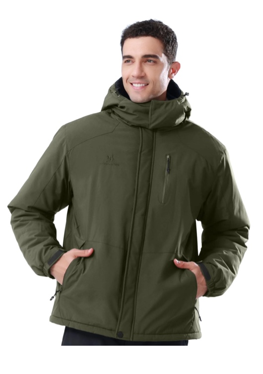CAMEL Mens Ski Jacket Fleece Trekking Winter Coat Snow Jacket Hooded Windbreaker Hiking Snowboarding Jackets Green L