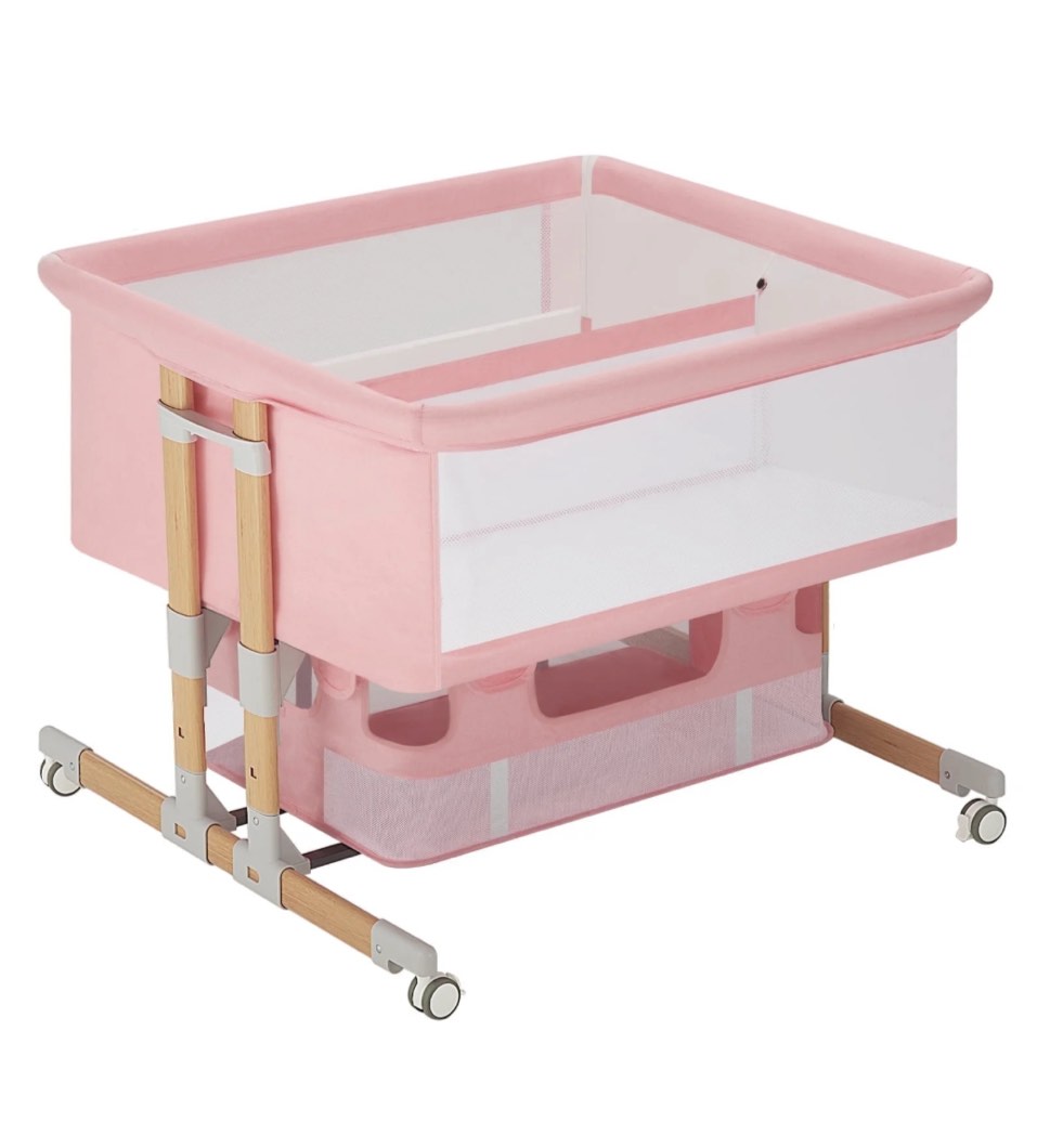 HARPPA Baby Bassinet Bedside Sleeper for Twins, Adjustable Height, Bed-Sharing, Pink