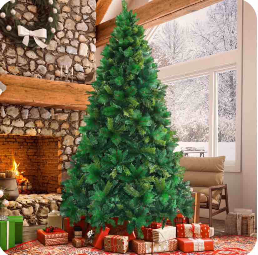 Qunler 7.5FT Artificial Christmas Tree, Green PVC Spruce Tree with 1600 Branch Tips