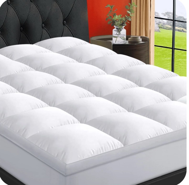 EMONIA 100% 400TC Mattress Topper King for Back Pain, Extra Thick Cooling Mattress Pad, Mattress Protector Pillow Top Mattress Cover with 8-21" Deep Elastic Pocket, Plush Soft Down (White, King)