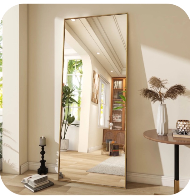 BEAUTYPEAK 71"x26" Full Length Mirror Oversized Rectangle Body Dressing Floor Mirrors for Standing Leaning, Gold