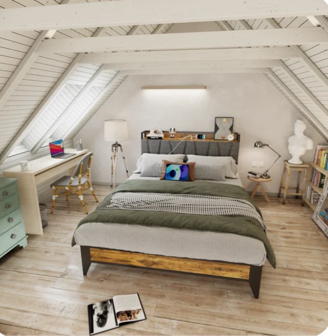 Behost Platform Bed Frame, Full Size Bed Frame with Headboard and Storage