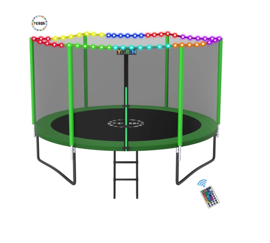 YORIN Trampoline for 2-3 Kids, 8 FT Trampoline for Adults with Enclosure Net, Ladder, Light, 800LBS Weight Capacity Outdoor Round Recreational Trampoline, Heavy Duty Trampoline