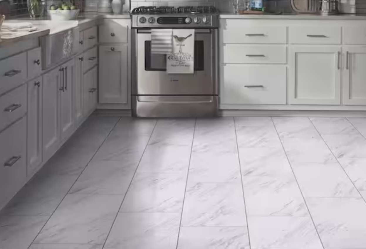 Carrara Marble 4 MIL 12 in. W x 24 in. L Peel and Stick Waterproof Vinyl Tile Flooring (20 sqft/case)