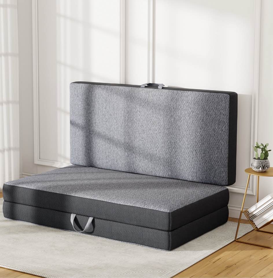 KAMOMA 6 inch Tri Folding Memory Foam Mattress with Washable Cover and Non-Slip Bottom, Portable Floor Mattress for Guest/Travel/Camping/Yoga, Queen Size(78" x 58" x 6")