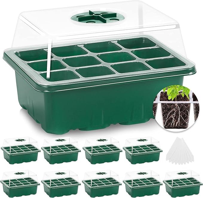 MIXC Seedling Trays Seed Starter Tray, 5-Pack Mini Propagator Plant Greenhouse Grow Kit with Humidity Vented Domes and Base for Seeds' Starting (40 Cells Per Tray, Total 200 Cells), Green