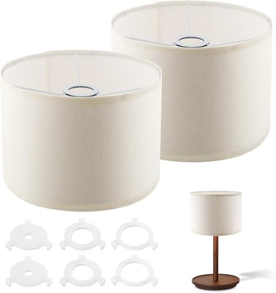 Beige Lamp shades Set of 2,Linen Drum Lampshades,10.24" Top x 10.24" Bottom x 7.48" High Small Lamp Shade for Table Lamps & Floor Lam-ps & Bedside Lam ps Replacement,Easy Assembly(White)