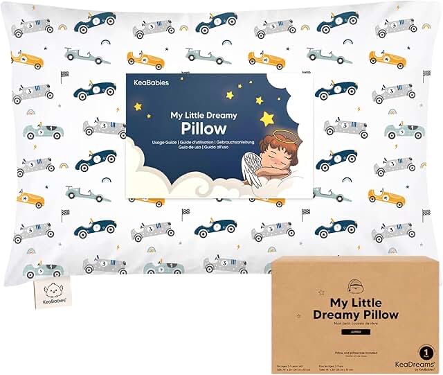 KeaBabies Toddler Pillow with Pillowcase, Jumbo 14X20 - Soft Organic Cotton Toddler Pillows for Sleeping - Machine Washable - Perfect for Travel, Toddler Bed Set (KeaFriends)