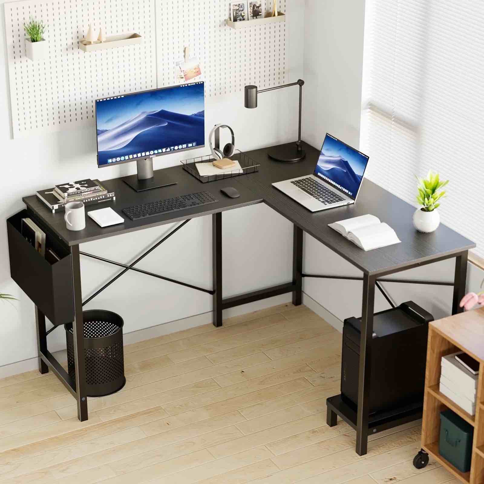 EDX L Shaped Computer Desk Corner Desk, Gaming Table 49 inch PC Writing Study Desk for Home Office Dorm Small Space, Black