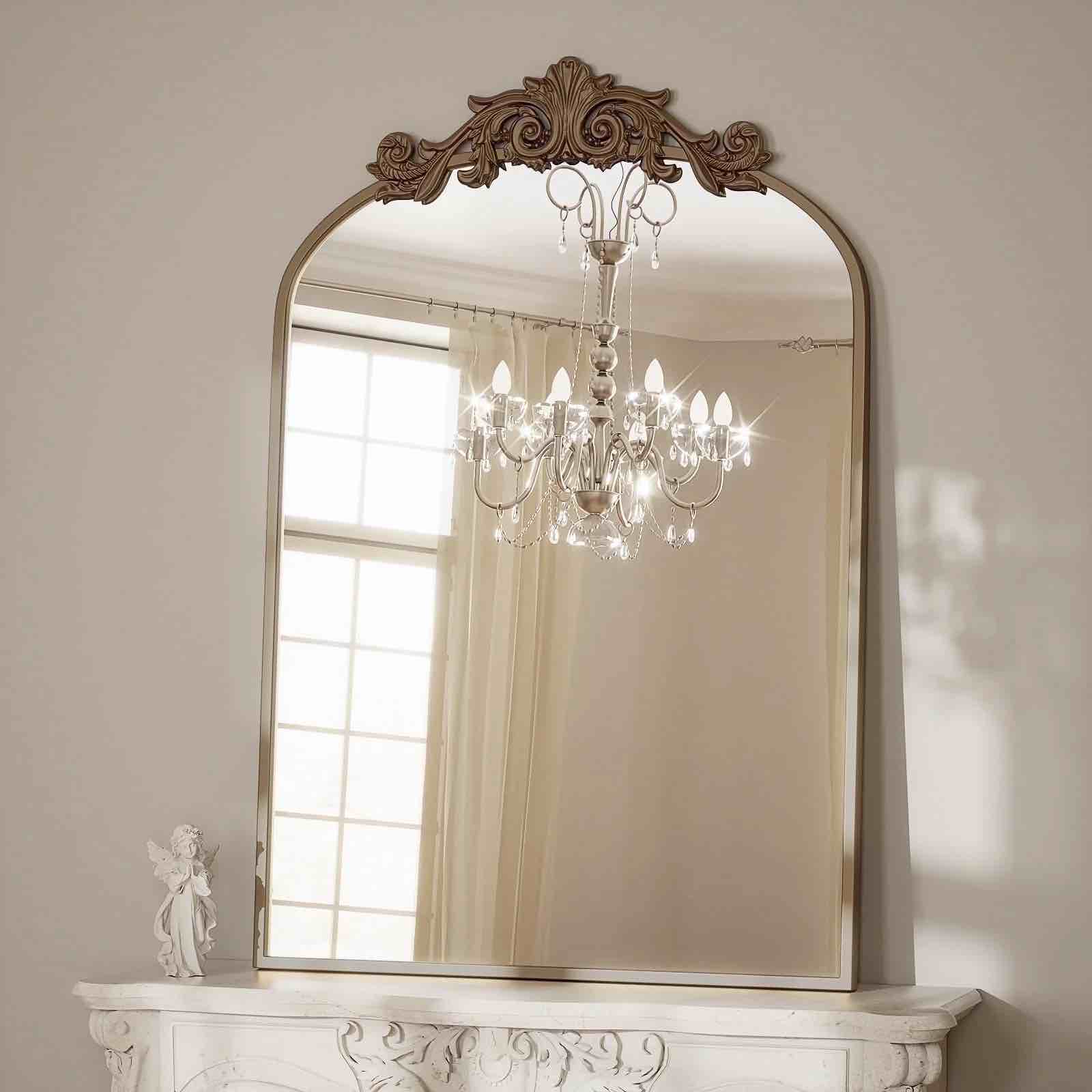 BEAUTYPEAK 40"x26" Wall Decor Mirror Arched Metal Vintage Bathroom Mirror,Bronze