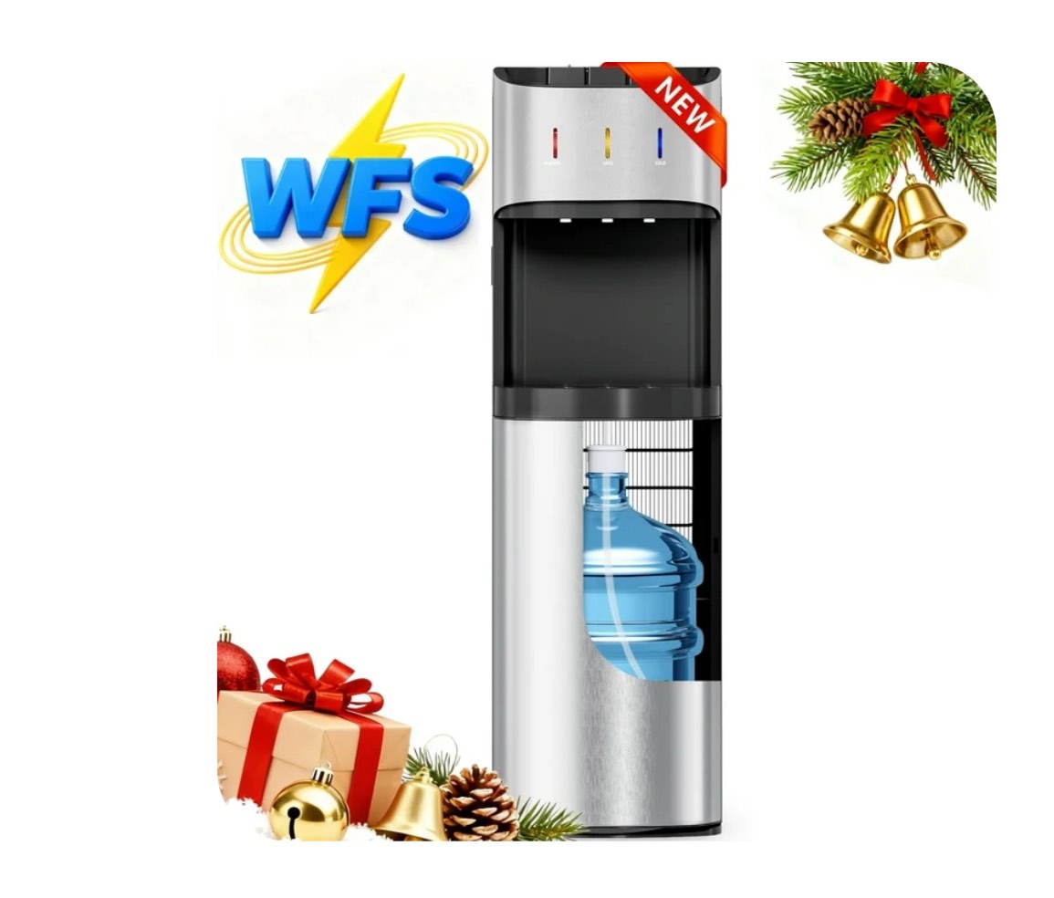 Patiosunny Bottom-Loading Water Dispenser, 3 Temperatures (Hot, Room and Cold), Child Safety Lock, LED Display with Water Shortage Alert, Silver