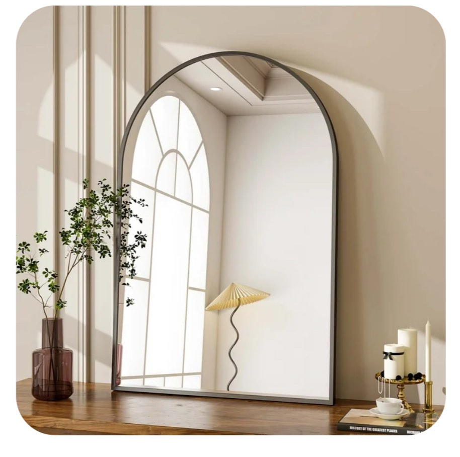 BEAUTYPEAK 24"x 36" Bathroom Mirror Wall Vanity Arched Mirror, Black