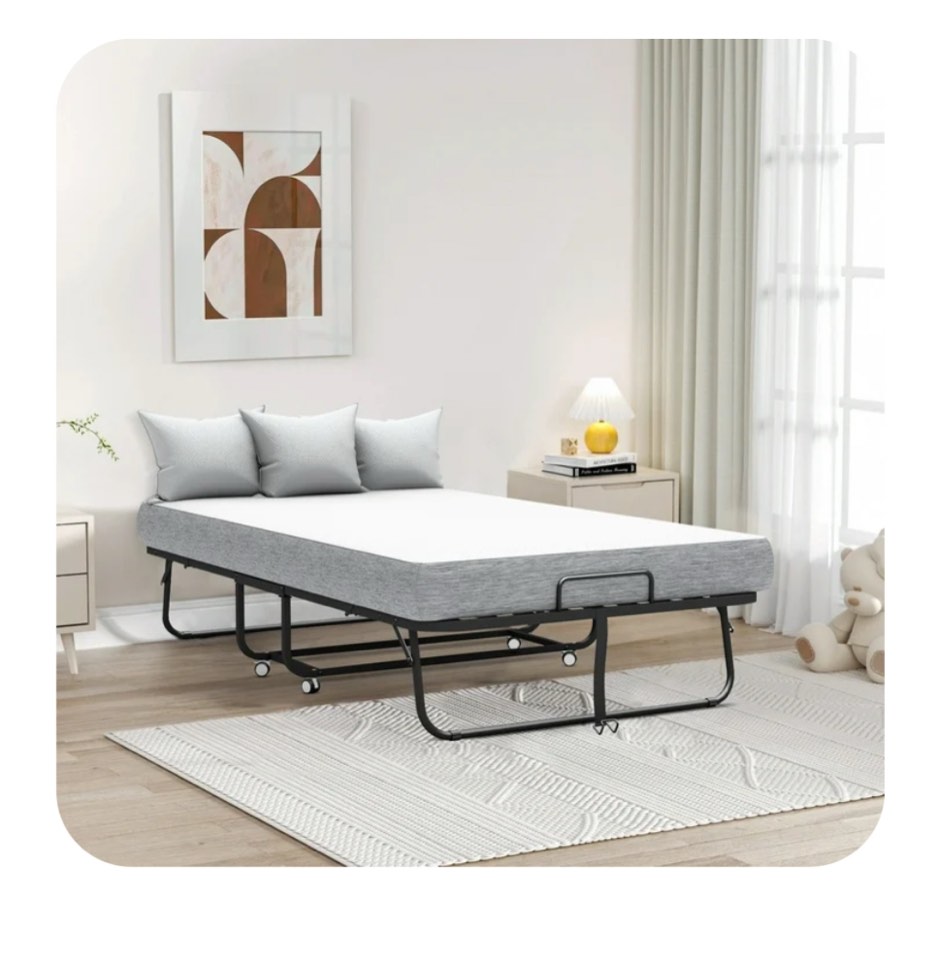 Large Folding Bed with Mattress, 75" x 46" Folded Bed, Rollaway Bed Guest Bed for Adults with Sturdy Frame