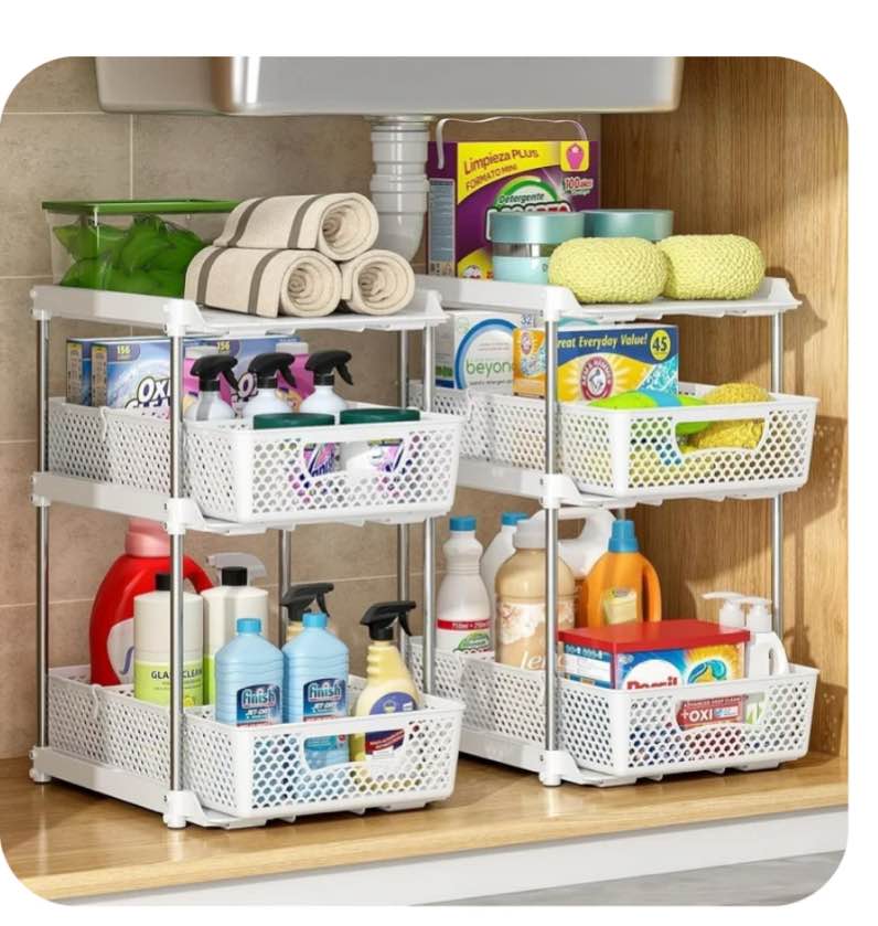 TAIMASI Pull-Out 3 Tier Bathroom Organizers and Storage, Under Sink Organizer, Kitchen Cabinet Organizer White, 2 (Count)