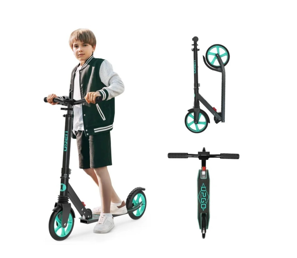 UPGO Kick Scooter for Teens, Kids & Adults, Max 240 lbs, Foldable, 8-Inch Wheels, 4 Adjustable Levels, Aqua