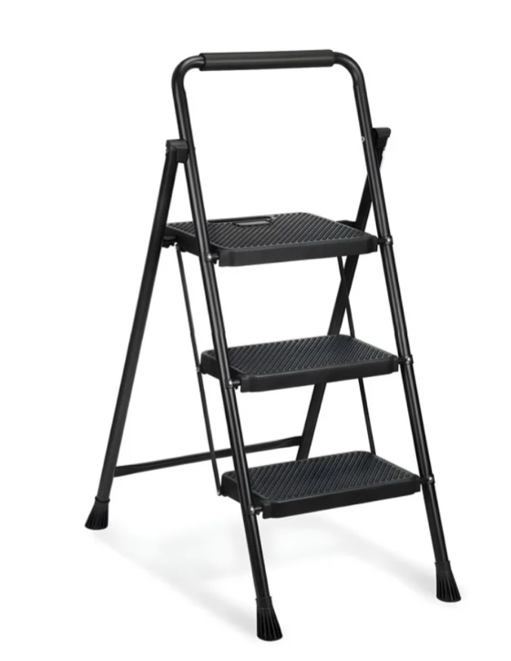PhiloDeco 3 Step Ladder, 330lbs Folding Tread Stool with Auto-Lock, Ultra-Thin Portable, Iron ladders for home, office.Rustproof & Multi-Purpose, Fold ladders,No Assembly Needed
