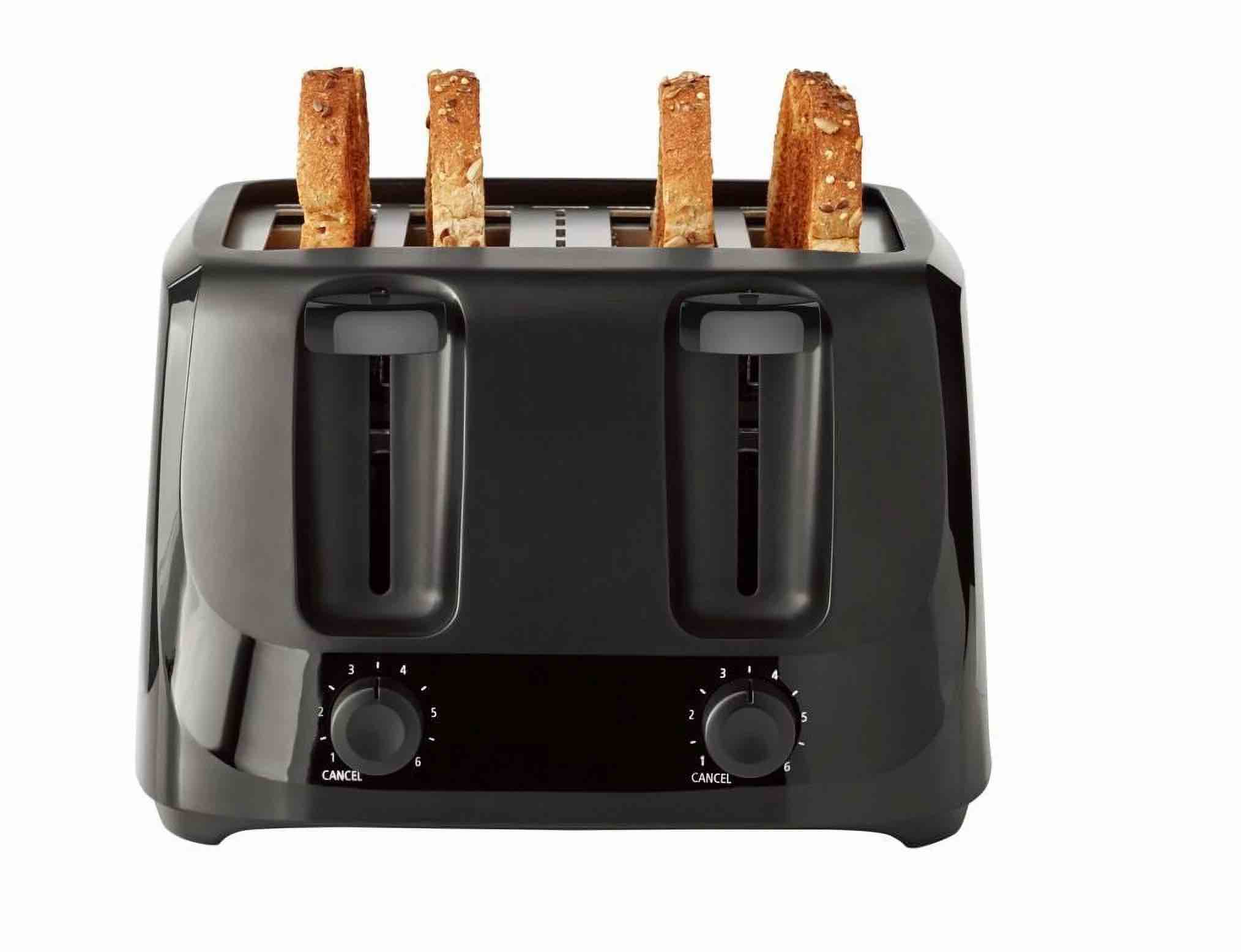 Mainstays 4-Slice Toaster Black with 6 Shade Settings and Removable Crumb Tray