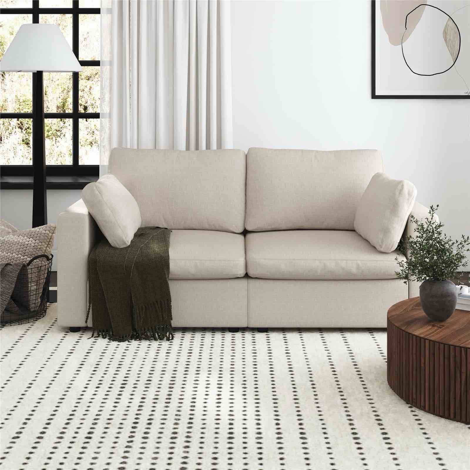 Mainstays Chatham Cloud 74" Modular 2-Seater Upholstered Sofa, Cream