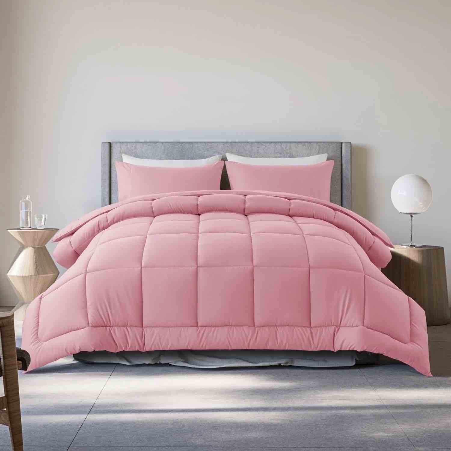 King Size 3-Piece All-Season Down Alternative Comforter Set Cherry Pink | Comforter + Pillow Cases Bedding Set | Hotel Grade Bed in a Bag by KINMEROOM