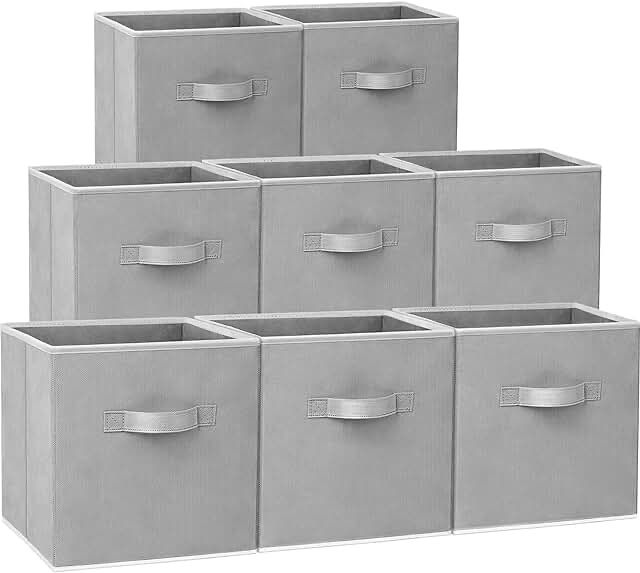Criusia Storage Cubes - 11 Inch Heavy Duty Fabric Storage Bins for Shelves Closet, Cube Organizer - 8 Pack Collapsible Cube Storage Bins Baskets for Organizing Clothes Blankets Toys (Grey)