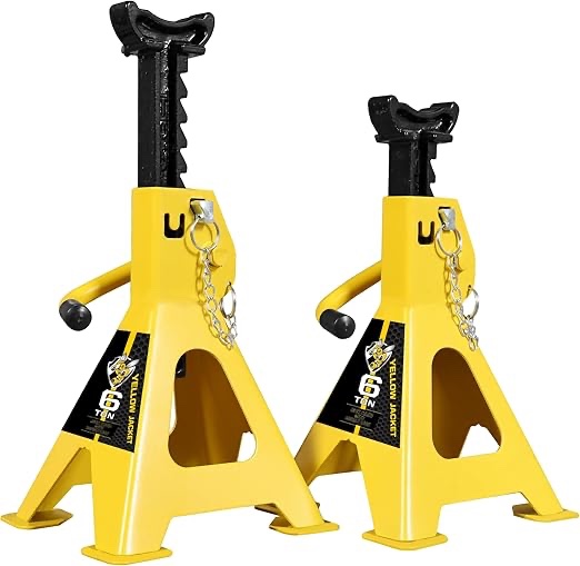 YELLOW JACKET Jack Stands 6 Ton with Double Locking and Large Foot Base for Lifting SUVS, Heavy Duty Steel, 13000 lb Capacity, 1 pair , Yellow