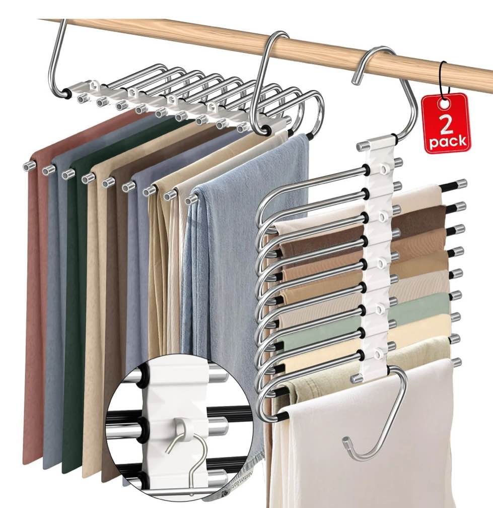 Scidweet Clothes Hangers, 2 Pack Space Saving Hangers Pants Rack Skirt Hangers Magic Closet Hangers Closet Organizer Pants Hanger Multifunctional Non-Slip Hangers