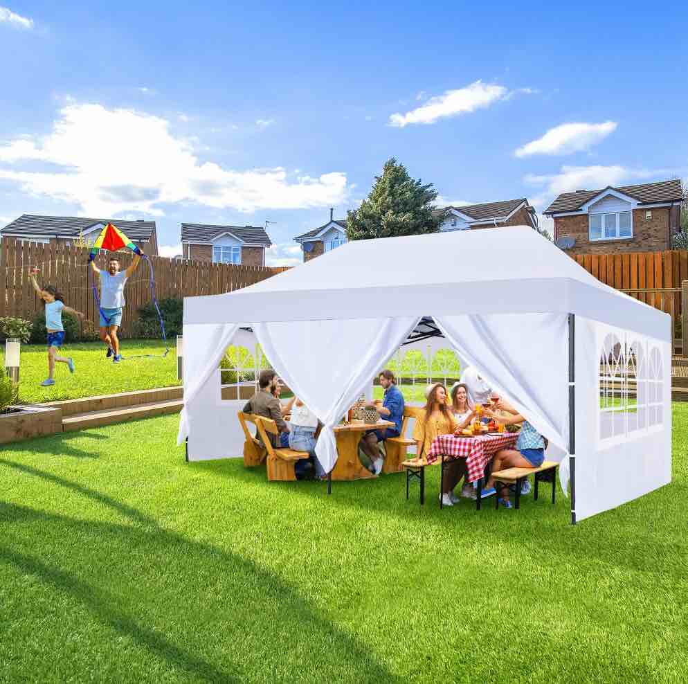 gvdv 10' x 20' pop up canopy tent party tent outdoor event instant tent gazebo with removable sidewalls and carry bag, white
