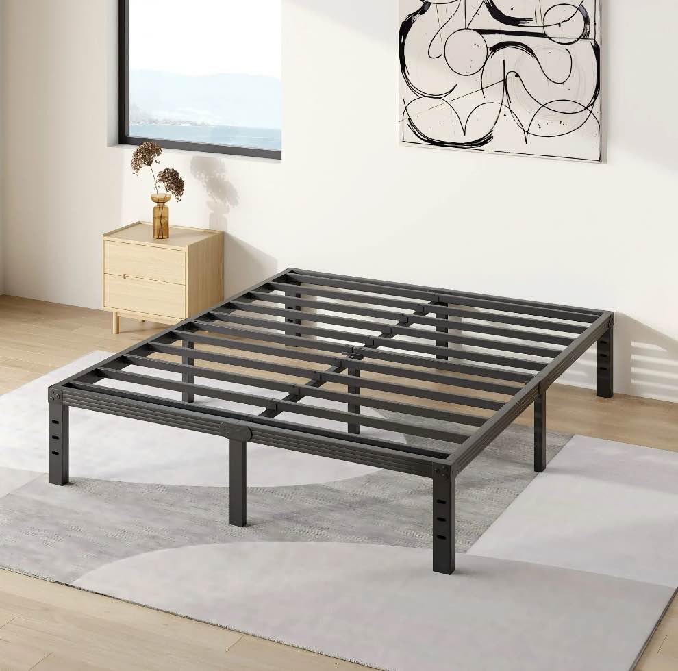 COMASACH 14 inch Queen Bed Frame, Easy Assembly, No Box Spring Needed, Heavy Duty Metal Platform Queen Size, Noise Free, Black