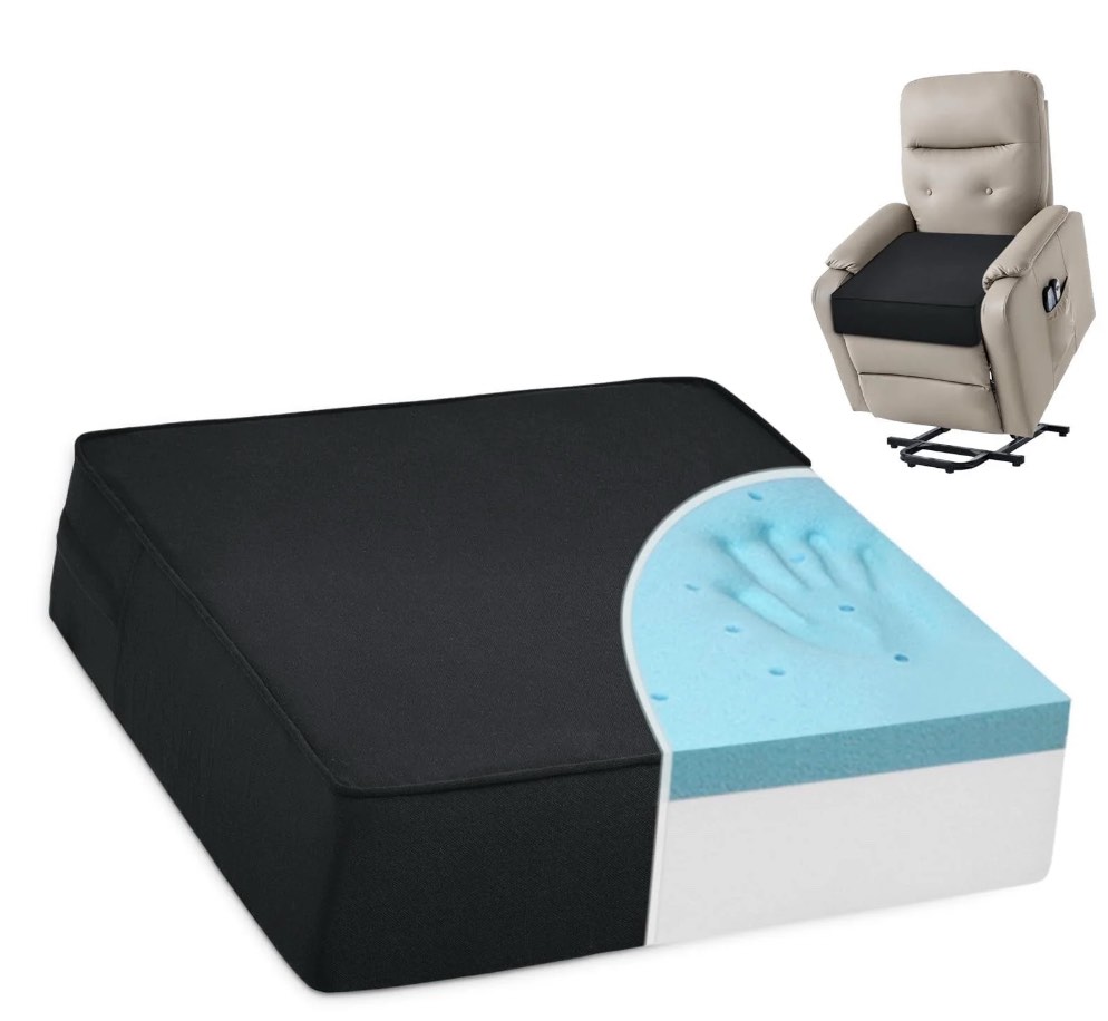 shinnwa large recliner cushion for elderly 20 x 20 x 5 inches dual-layer memory foam seat cushion riser chair cushion for couch armchair, black