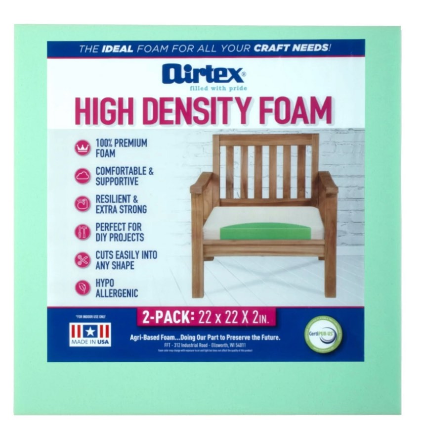 Airtex High-Density Foam Cushion Set – 2-Pack (2" x 22" x 22")