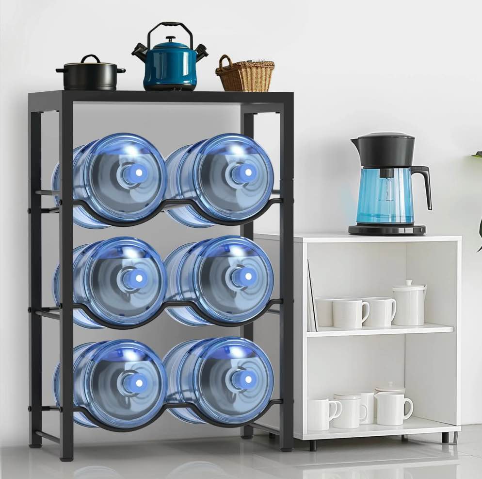 torevsior 5 gallon water jug holder, 3 tier water bottle organizer for 6 bottles, water bottle storage rack for home kitchen, office