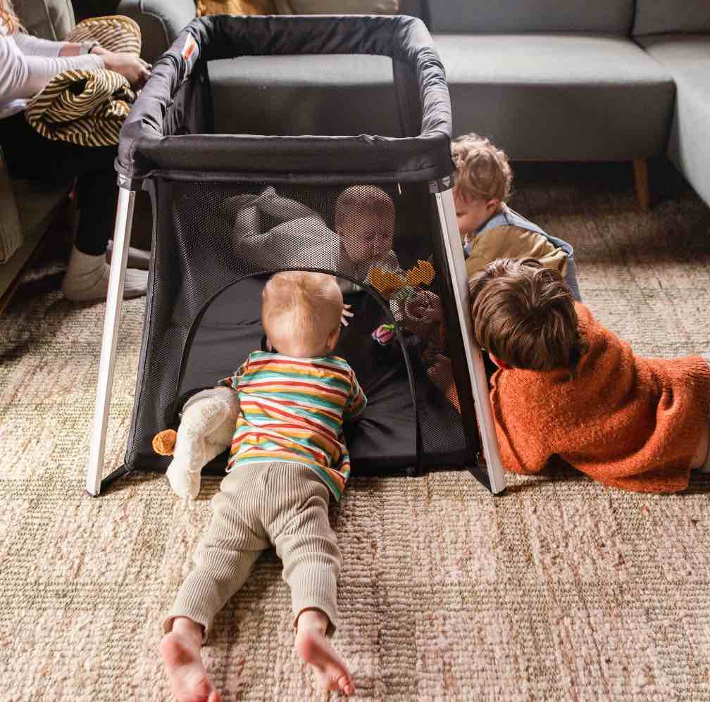 HARPPA Portable Travel Crib with Mattress, Foldable Playard for Baby and Toddler, 11lbs, Black