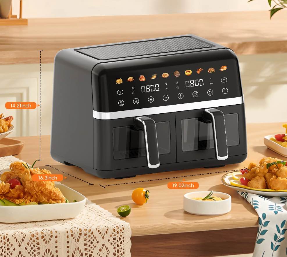 WHALL Digital Air Fryer Oven - 2 Independent 5 Qt Baskets, View Window, 1800W