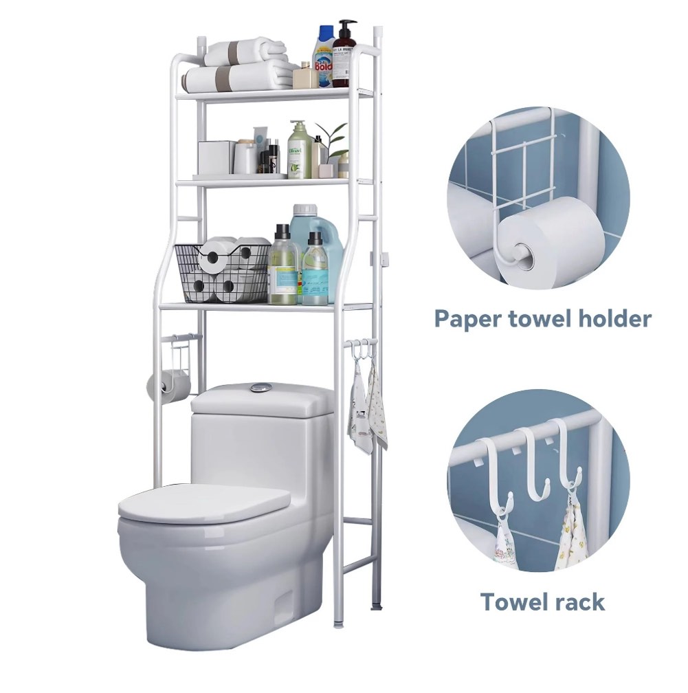 hioha over the toilet storage rack, 3-tier bathroom shelf organizer, space saver corner stand for towels & toiletries, 22" wide, metal frame, white