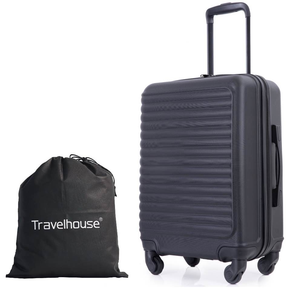 travelhouse hardshell carry on luggage 20" lightweight hardside suitcase with spinner wheels.(black)