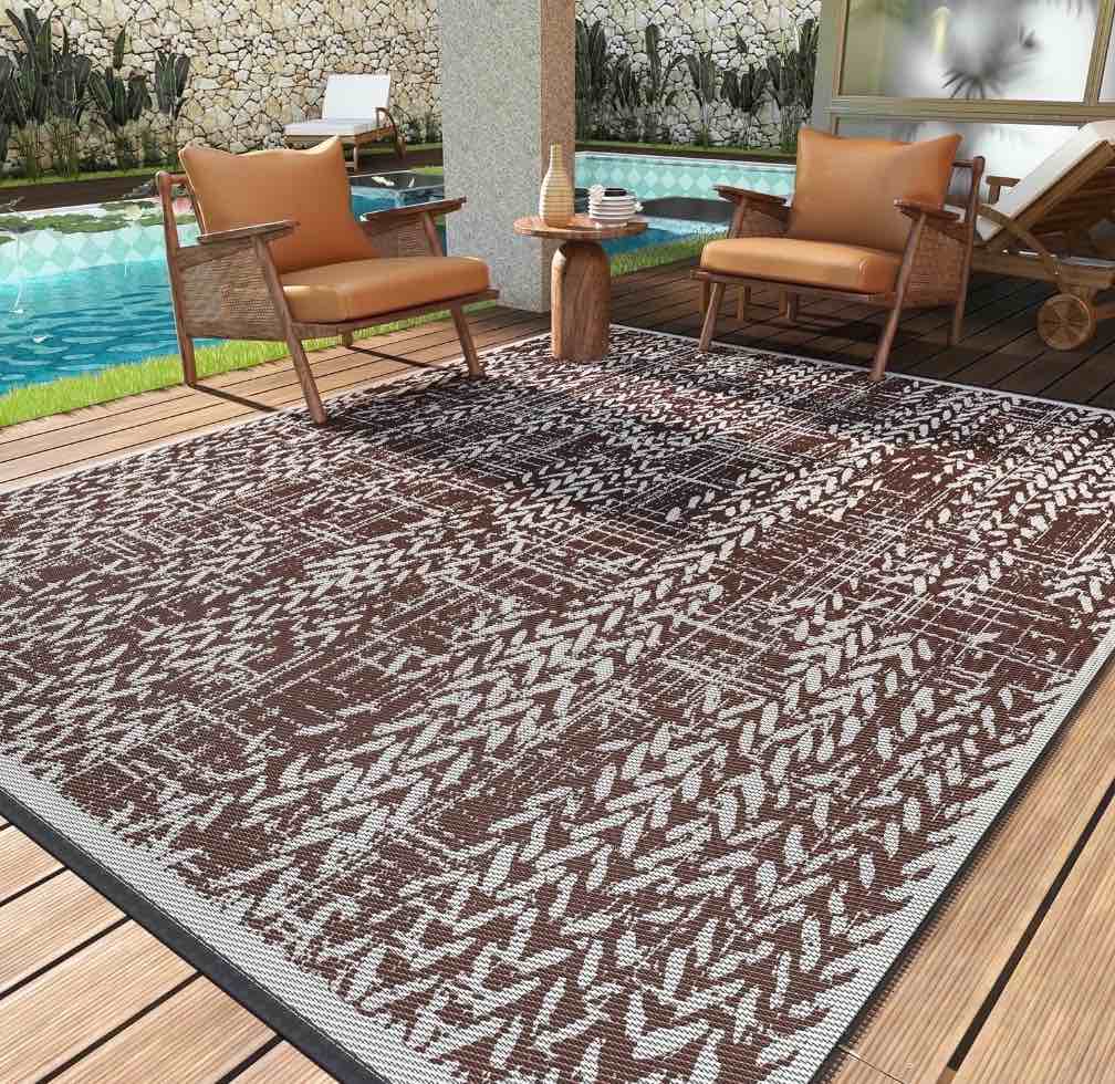 vunate outdoor rug 9x12 patio rug clearance plastic waterproof outdoor mat for picnic rv porch camping reversible outside rug brown beige