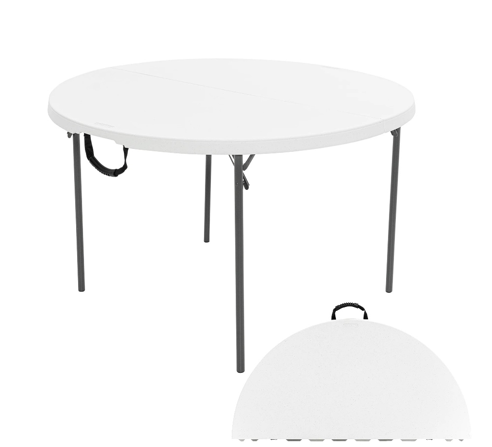 lifetime 48" round fold-in-half table, white granite